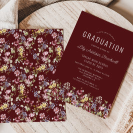 Invitación Partido de Graduación Borgoña del Patrón de Flor S