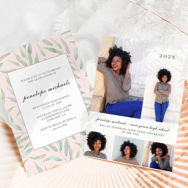 Invitación Partido de Graduación Botánica de Collage de fotos (Subido por el creador)