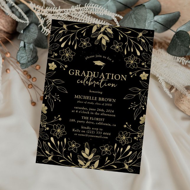 Invitación Partido de Graduación Botánica de Oro y Negro (Subido por el creador)