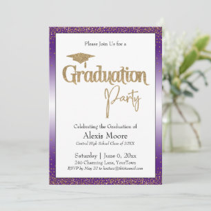 Invitación Partido de Graduación Brillante Morado Ombre Gold 