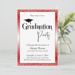 Invitación Partido de Graduación Brillante Red Ombre Confetti