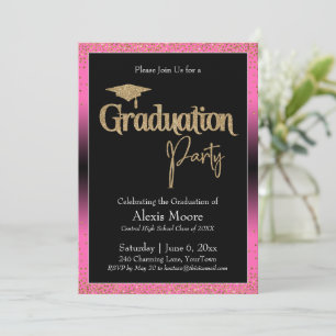 Invitación Partido de Graduación Brillante Rosa Ombre Confett