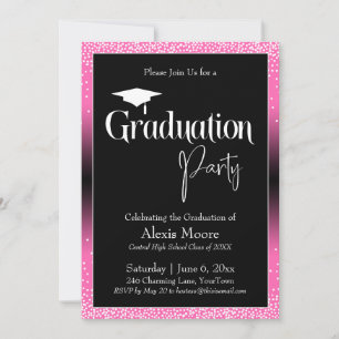 Invitación Partido de Graduación Brillante Rosa Ombre Confett