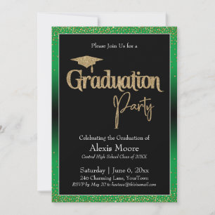Invitación Partido de Graduación Brillante Verde Ombre Confet