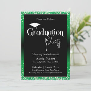 Invitación Partido de Graduación Brillante Verde Ombre Confet