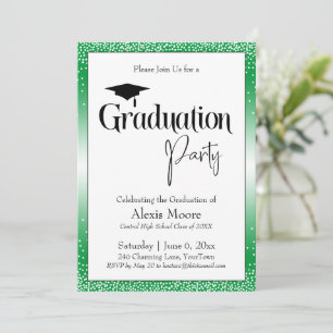 Invitación Partido de Graduación Brillante Verde Ombre Confet