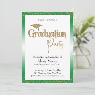 Invitación Partido de Graduación Brillante Verde Ombre Ombre 