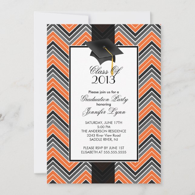 Invitación Partido de Graduación Chevron 2013, Naranja modern (Anverso)