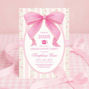 Invitación Partido de Graduación Chic Coquette Pink Bow Shabb