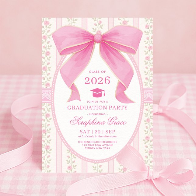 Invitación Partido de Graduación Chic Coquette Pink Bow Shabb (Subido por el creador)