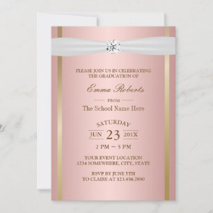 Invitación Partido de Graduación Cinta de Marfil Rosa Elegant