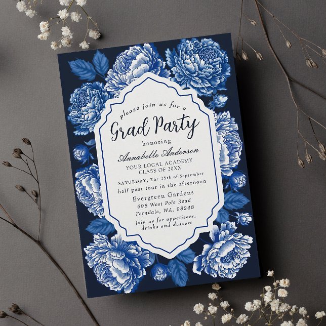 Invitación Partido de Graduación Clásica de Blue Toile De Jou (Subido por el creador)