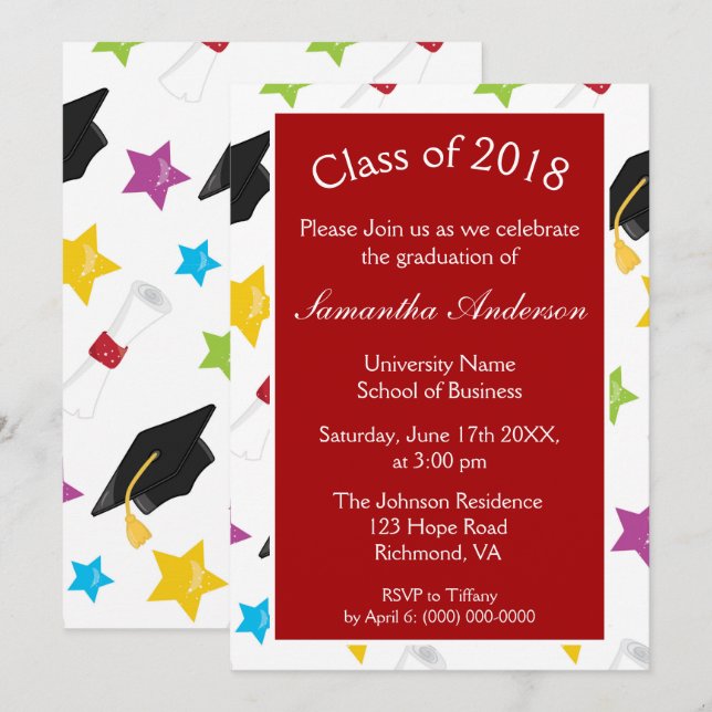 Invitación Partido de Graduación Colorida (Anverso / Reverso)