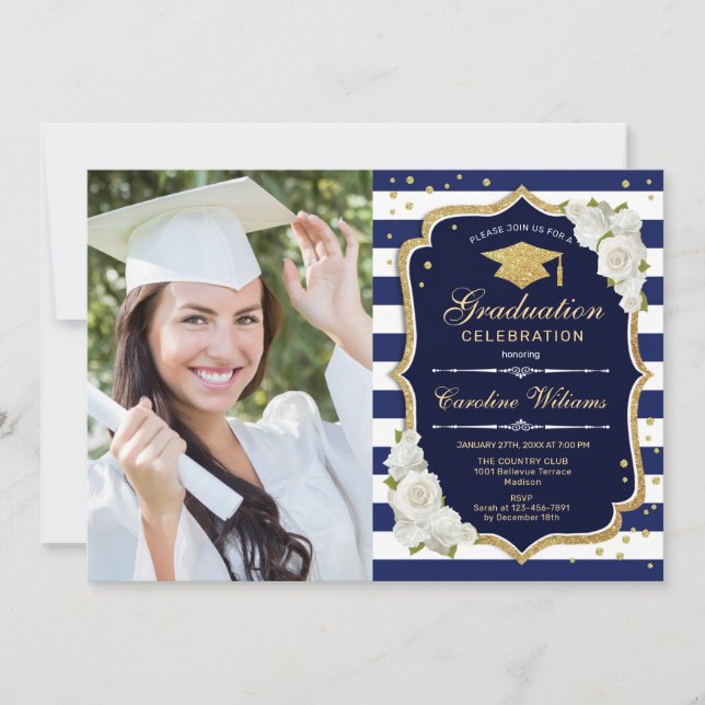 Invitación Partido de Graduación Con Foto - Blanco De La Mari (Anverso)