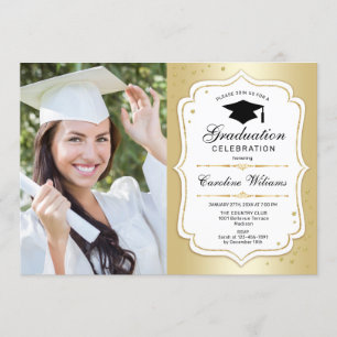 Invitación Partido de Graduación Con Foto - Blanco Oro