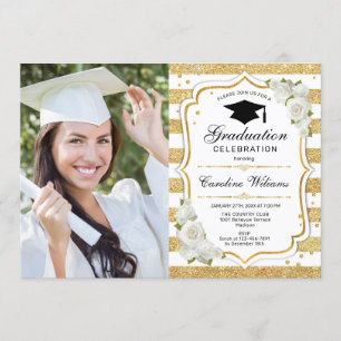 Invitación Partido de Graduación Con Foto - Blanco Oro
