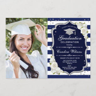 Invitación Partido de Graduación con Foto - Blanco Plateado D