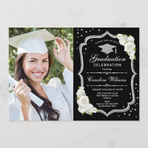 Invitación Partido de graduación con foto - Blanco plateado n