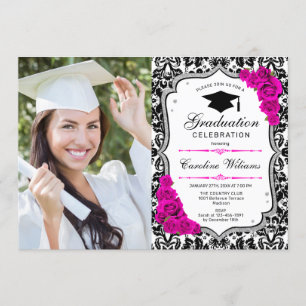 Invitación Partido de Graduación Con Foto - Blanco Rosa Plate