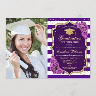 Invitación Partido de Graduación Con Foto - Oro Púrpura