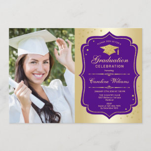 Invitación Partido de Graduación Con Foto - Púrpura dorada