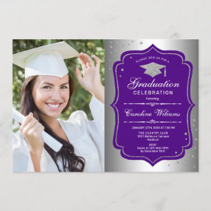 Invitación Partido de Graduación Con Foto - Púrpura Plateado
