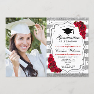 Invitación Partido de graduación con foto - rojo blanco plate