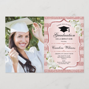 Invitación Partido de Graduación con Foto - Rosa Oro Blanco