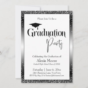 Invitación Partido de Graduación Confetti de Ombre Blanco y N