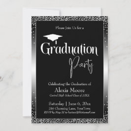 Invitación Partido de Graduación Confetti de Ombre Blanco y N
