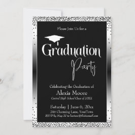 Invitación Partido de Graduación Confetti de Ombre Blanco y N