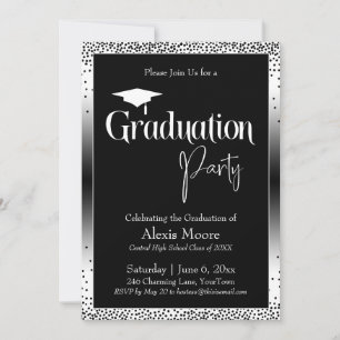 Invitación Partido de Graduación Confetti de Ombre Blanco y N