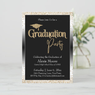 Invitación Partido de Graduación Confetti de Oro de Ombre Bla