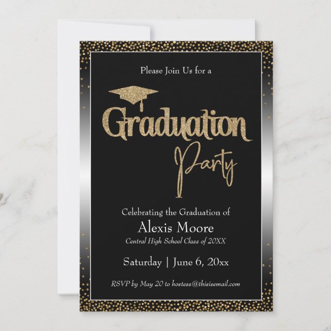 Invitación Partido de Graduación Confetti de Oro de Ombre Bla (Anverso)