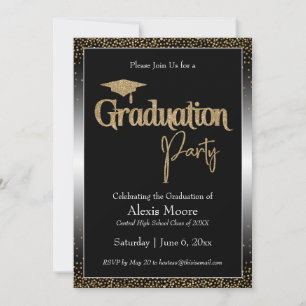 Invitación Partido de Graduación Confetti de Oro de Ombre Bla