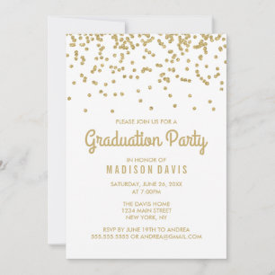 Invitación Partido de Graduación Confetti, Purpurina de Oro d