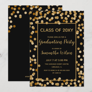 Invitación Partido de Graduación Confetti, Purpurina de Oro y