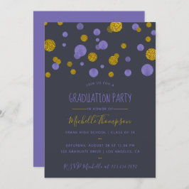 Invitación Partido de Graduación Confetti Purpurina Púrpura y