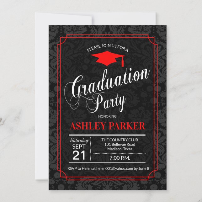 Invitación Partido de Graduación - Damasco blanco rojo (Anverso)