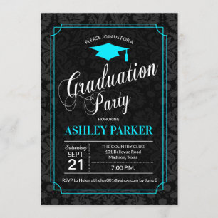 Invitación Partido de Graduación - Damasco blanco turquesa ne