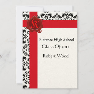 Invitación PARTIDO DE GRADUACIÓN DAMASK Monograma de sellado