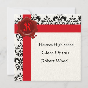 Invitación PARTIDO DE GRADUACIÓN DAMASK Monograma de sellado
