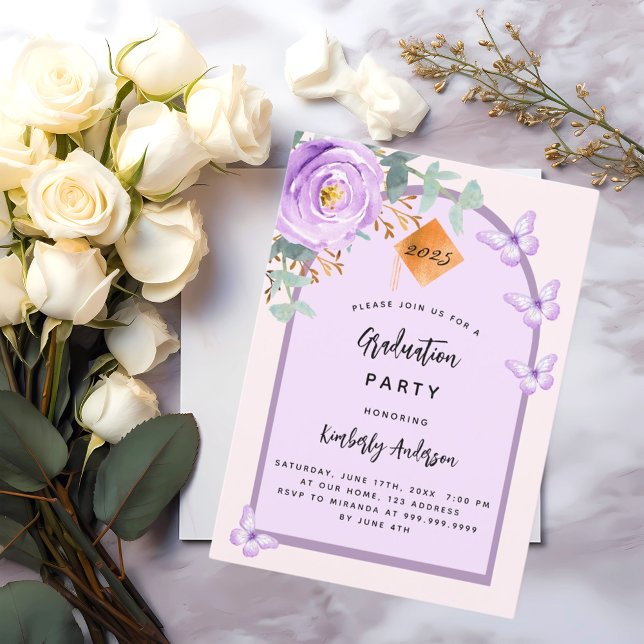 Invitación Partido de graduación de arco floral violeta púrpu (Subido por el creador)