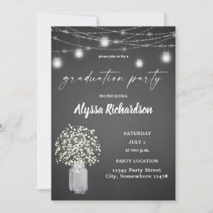 Invitación Partido de Graduación de Babys Breath Chalkboard
