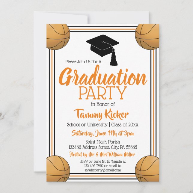 Invitación Partido de Graduación de Baloncesto naranja y Negr (Anverso)