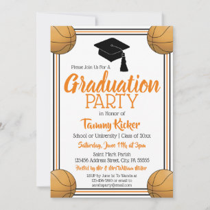 Invitación Partido de Graduación de Baloncesto naranja y Negr