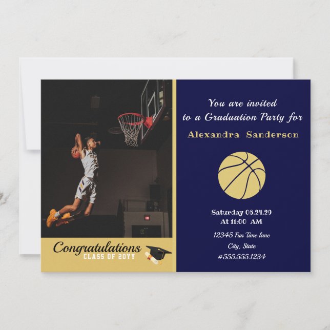 Invitación Partido de graduación de Baloncesto Navy Blue y Go (Anverso)
