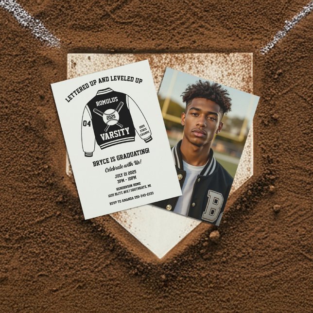 Invitación Partido de Graduación de Béisbol Varsity (Varsity Letterman Jacket Baseball Graduation Invitation)