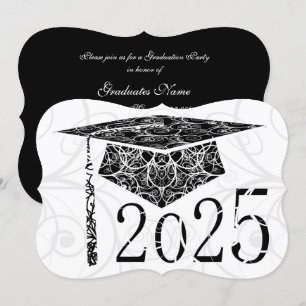 Invitación Partido de Graduación de Black and White Floral Ca