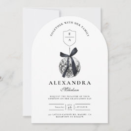Invitación Partido de graduación de Black Bow Disco Ball
